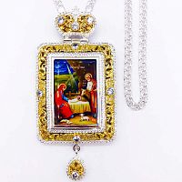 2.7.1079лф-2/1л Панагия латунная с фрагментарной позолотой и цепью