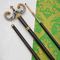 2.7.2443лнпрч Жезл латунный в позолоте и патинированием с натуральными камнями