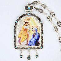 2.10.0665лп-2/1лп-М Крест наперсный латунный с красными камнями в позолоте