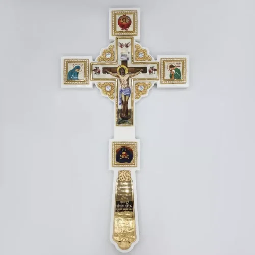 2.7.1272лпч Крест Напрестольный латунный в позолоте, на декоративном камне