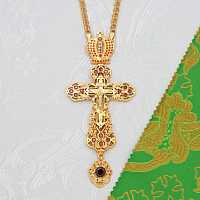2.10.0006лп/1лп Крест наперсный Ажурный из латуни с красными камнями в позолоте