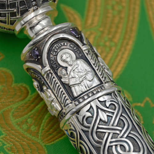 2.7.2016лр Посох латунный с фиолетовыми камнями в серебрении фото 3 2.7.2016лр Посох латунный с фиолетовыми камнями в серебрении фото 3