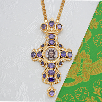 2.10.0419лп-2/113лп Крест наперсный латунный с фиолетовыми камнями в позолоте