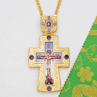 2.10.0546лп-2/1лп Крест наперсный латунный с фиолетовыми камнями в позолоте