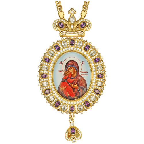 2.7.0591лп-2/1лп Панагия латунная в позолоте со вставками и цепью фото 2