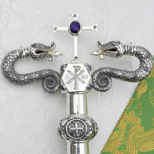 2.7.2478лнр Жезл латунный с натуральными камнями в серебрении фото 6 2.7.2478лнр Жезл латунный с натуральными камнями в серебрении фото 6