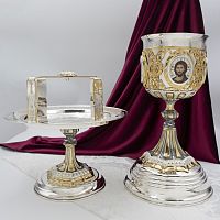 2.7.0980лфр-2-К/3 Евхаристческий набор на 1л в серебрении с фрагментарной позолотой