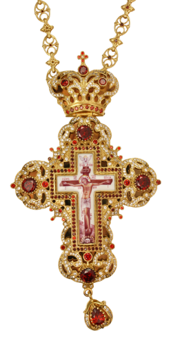 2.10.0207лп-1/44лп Крест латунный со вставками, с финифтью и цепью
