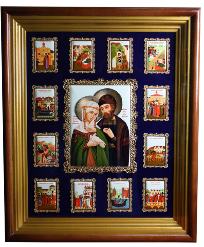 2.14.0143лп-64 Настенная икона святых Благоверных князей Петра и Февронии с житийными клеймами. 2.14.0143лп-64 Настенная икона святых Благоверных князей Петра и Февронии с житийными клеймами.