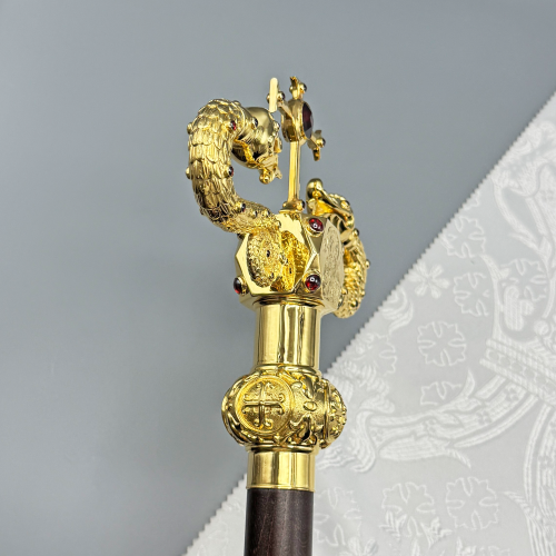 2.7.2478лп Жезл латунный с красными камнями в позолоте фото 10