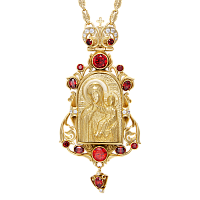 2.7.0767лп/73лп Панагия латунная в позолоте с литьевым образом, вставками и с цепью 2.7.0273лп
