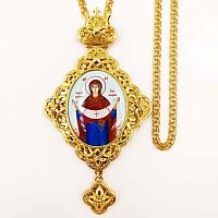 2.7.0670лп-2/1лп Панагия латунная в позолоте со вставками и цепью