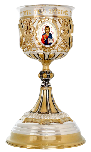 2.7.0980клф-18 Потир комбинированный на 1 литр с фрагментарной позолотой