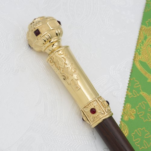 2.7.1719лп Посох латунный с красными камнями в позолоте фото 2