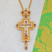 2.10.0248лп-2/1лп Крест латунный с красными камнями в позолоте