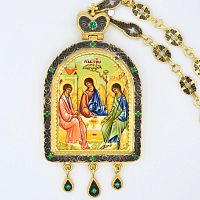 2.7.1045лп-2/80лп Панагия латунная в позолоте со вставками и с цепью