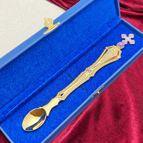 2.7.0024лп Лжица латунная в позолоте со вставками фото 3