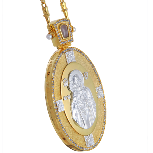 2.7.2521лнп/64лп Панагия в позолоте с жемчугом фото 2