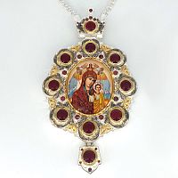 2.7.0987лфэ-2/1л Панагия латунная с фраг. позолотой, принтом, эмалью и с цепью арт. 2.7.0201л