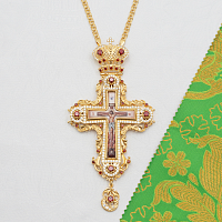 2.10.0547лп-2/1лп Крест наперсный латунный с красными камнями в позолоте