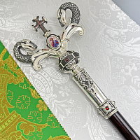 2.7.1480лр Жезл архиерейский латунный с красными камнями в серебрении