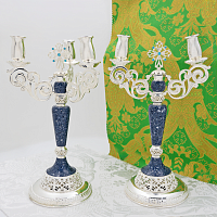 2.7.1226лч-К Набор Дикирий-трикирий латунный с голубыми камнями в серебрении