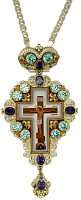 2.10.0150лф-2/1л Крест латунный со вставками, с фрагментарной позолотой и цепью