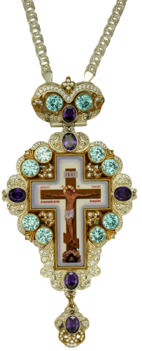 2.10.0150лф-2/1л Крест латунный со вставками, с фрагментарной позолотой и цепью 2.10.0150лф-2/1л Крест латунный со вставками, с фрагментарной позолотой и цепью