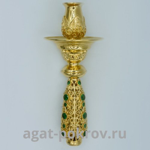 2.7.0742лп Подсвечник латунный в позолоте со вставками ручной