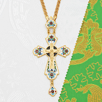 2.10.0145лпэ/1лп Крест наперсный латунный с красными камнями и эмалью в позолоте