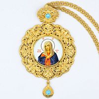 2.7.0485лп-2/1лп Панагия латунная в позолоте, со вставками и цепью