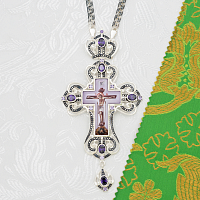 2.10.0410лр-2/1лр Крест наперсный латунный с фиолетовыми камнями в серебрении