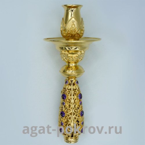 2.7.0742лп Подсвечник латунный в позолоте со вставками ручной