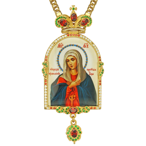 2.7.0691лп-2/1лп Панагия латунная в позолоте со вставками и цепью фото 2