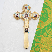 2.7.1562лп Крест напрестольный латунный с голубыми камнями в позолоте