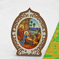 2.78.0994л Икона настольная из дерева и ювелирного сплава с белыми камнями в серебрении