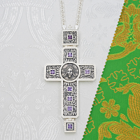 2.10.0596лр/1л Крест наперсный латунный с фиолетовыми камнями в серебрении