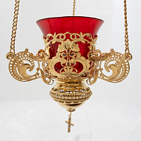 2.7.2371лп/91лп Лампада подвесная латунная с красными камнями в позолоте