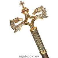 2.7.1594лпр Архиерейский жезл латунный с красными камнями и патинированием в позолоте