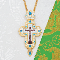 2.10.0224лп-2/1лп Крест латунный с голубыми камнями в позолоте