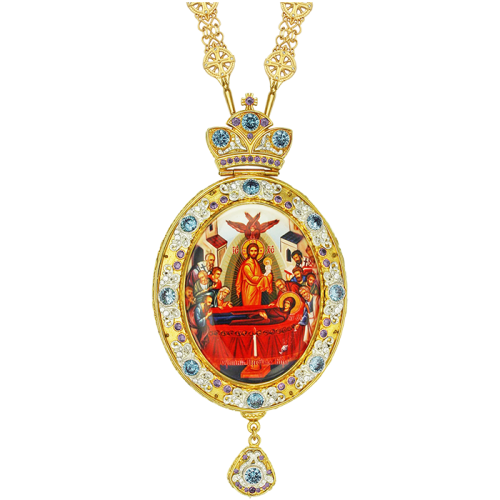 2.7.0650лп-2/50лп Панагия латунная в позолоте со вставками и цепью 2.7.0650лп-2/50лп Панагия латунная в позолоте со вставками и цепью