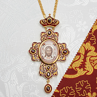 2.10.0665лп-2/1лп-М Крест наперсный латунный с красными камнями в позолоте