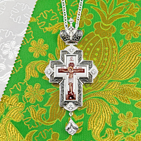 2.10.0342лр-2/1л Крест наперсный латунный с белыми камнями в серебрении