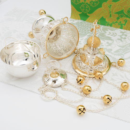 2.7.0888лф Кадило латунное с фрагментарной позолотой фото 2