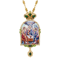 2.7.0691лп-2/74лп Панагия латунная в позолоте, со вставками и цепью