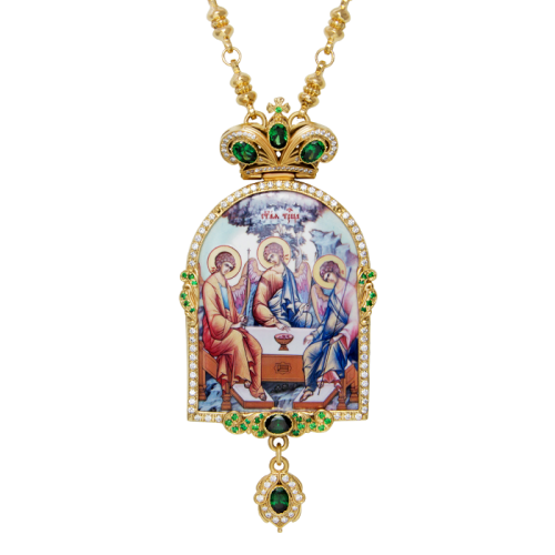 2.7.0691лп-2/74лп Панагия латунная в позолоте, со вставками и цепью