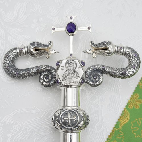 2.7.2478лнр Жезл латунный с натуральными камнями в серебрении фото 7 2.7.2478лнр Жезл латунный с натуральными камнями в серебрении фото 7