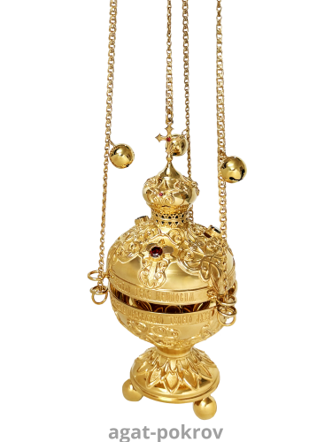 2.7.0387лп Кадило латунное с красными камнями в позолоте