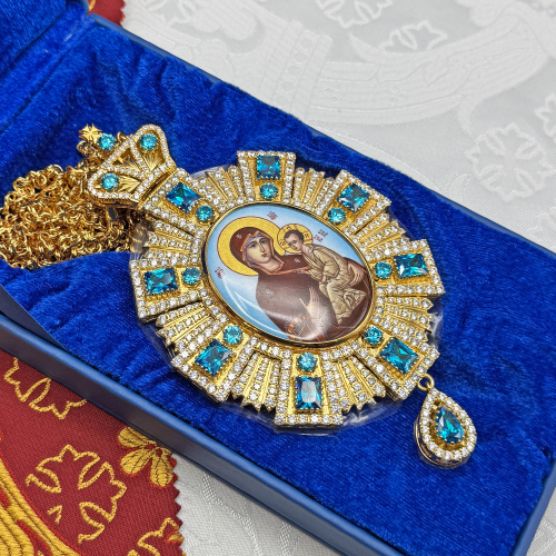 2.7.1579лп-1/1лп Панагия в позолоте с вставкой финифть фото 6