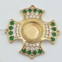 2.7.1035лп Мощевик латунный с зелеными камнями в позолоте